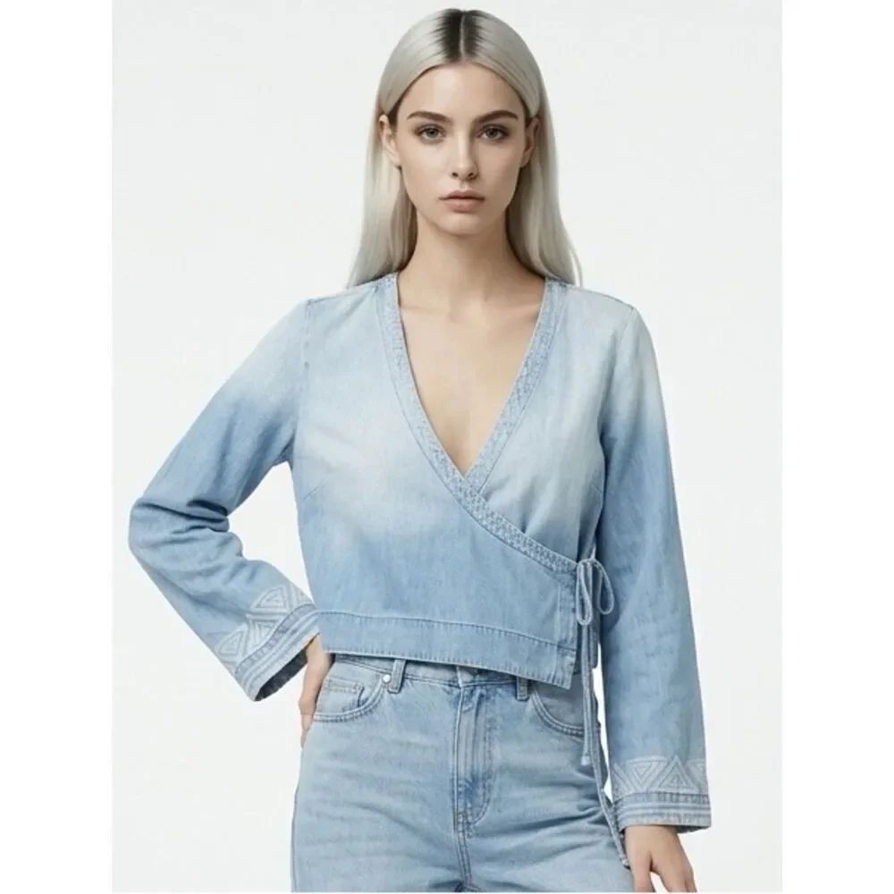CLOTH & STONE | Wrap Top with Aztec Sleeves XS